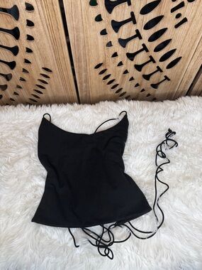 SHEIN Black Spaghetti Strap Cami with Long Back Ties
